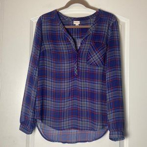 Merona 3/4 button sheer plaid blouse top